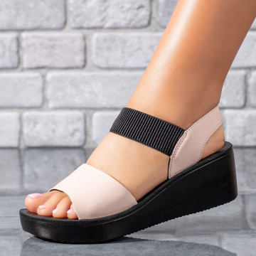 Sandale dama roz cu platforma si bareta elastica MOD04190, 2, modlet.ro