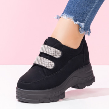 Sneakers dama negri suede cu platforma interioara si pietre argintii ZEF08210, 4, zeforia.ro