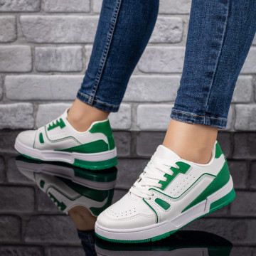 Tenisi dama albi cu verde MOD09717, 3, modlet.ro