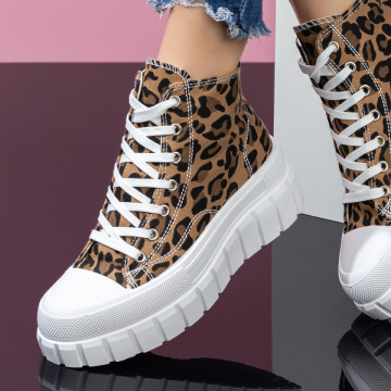 Tenisi dama cu talpa groasa bej cu print MOD07931, 4, modlet.ro