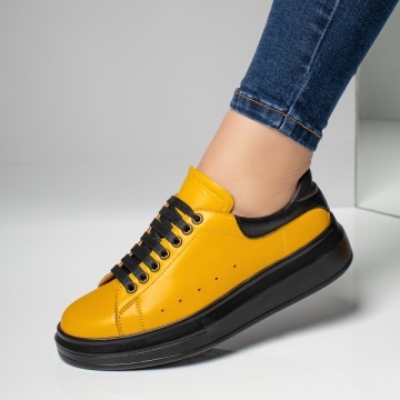 Tenisi dama galbeni cu siret din Piele naturala MOD03628, 2, modlet.ro