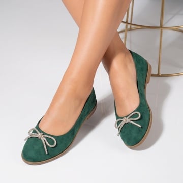 Balerini si Mocasini Dama, Balerini dama cu fundita verde suede INA15, modlet.ro
