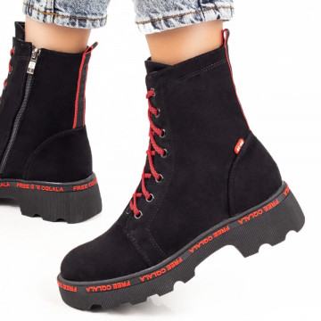 Bocanci cu talpa groasa negru cu rosu suede de dama MOD07151, 3, modlet.ro