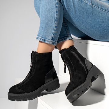 Ghete Dama, Bocanci dama cu fermoar negru suede din Piele naturala MOD14100, modlet.ro