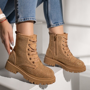 Bocanci dama cu fermoar si strasuri aplicate maro suede MOD12239, 4, modlet.ro