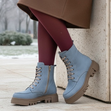 Bocanci dama, Bocanci dama cu siret din Piele naturala albastri MOD10389, modlet.ro