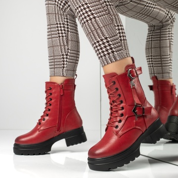 Bocanci dama cu siret si catarama rosii MOD12627, 3, modlet.ro