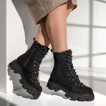 Bocanci dama cu siret si fermoar negru suede MOD12642, 3, modlet.ro