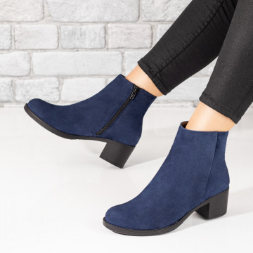 Botine dama albastre suede cu toc gros din Piele naturala MOD06258, 3, modlet.ro