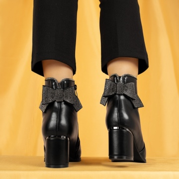 Botine dama cu fundita si toc gros negre MOD14085, 2, modlet.ro