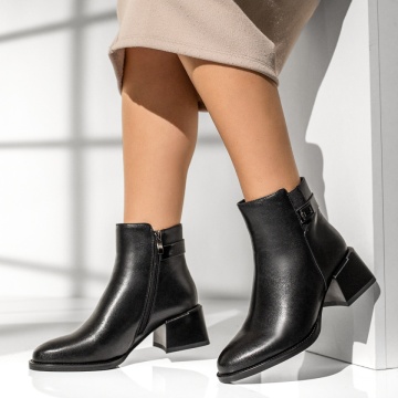 Botine dama, Botine dama cu toc gros negre din Piele naturala MOD14027, modlet.ro