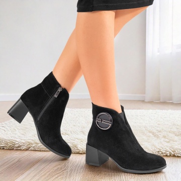 Botine dama cu toc gros negre suede din Piele naturala MOD10783, 4, modlet.ro