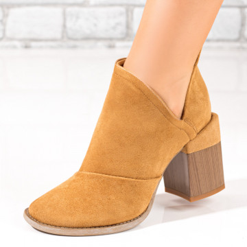 Botine dama cu toc gros si fermoar maro suede ZEF10380, 1, zeforia.ro