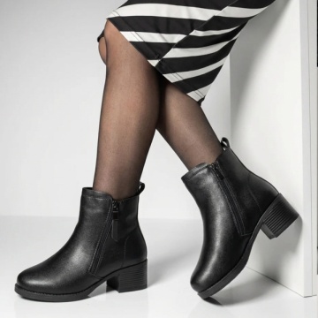 Botine dama cu toc gros si fermoar negre din Piele naturala DORA81