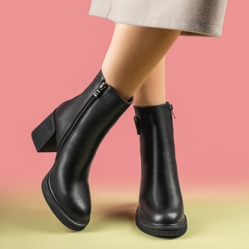 Botine dama cu toc gros si platforma negre din Piele naturala MOD14063, 3, modlet.ro