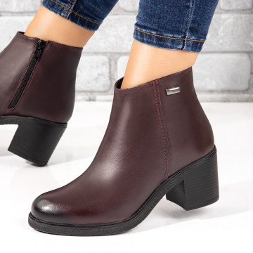 Botine dama cu toc gros visinii din Piele naturala MOD05610, 3, modlet.ro