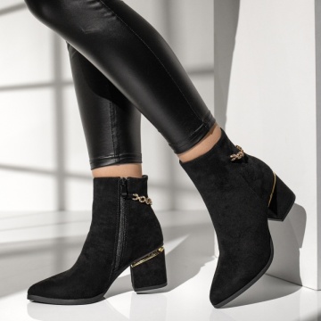 Botine dama cu toc si accesoriu decorativ negru suede MOD12633, 1, modlet.ro