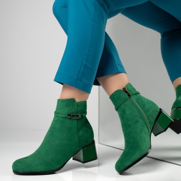 Botine dama cu toc si accesoriu decorativ verde suede ZEF12595, 2, zeforia.ro