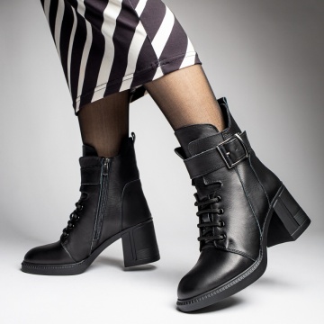 Botine dama cu toc si bareta negre din Piele naturala MOD12776, 3, modlet.ro