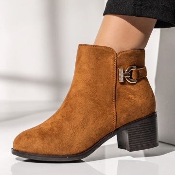 Botine dama cu toc si fermoar maro suede LILI44