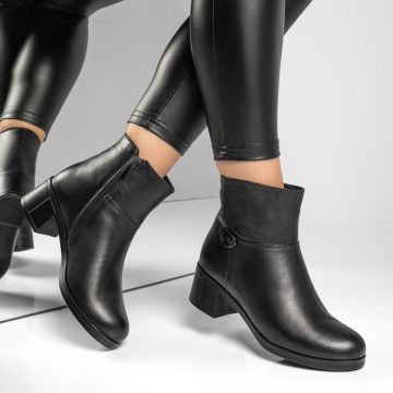Botine dama cu toc si fermoar negre din Piele naturala MOD12319, 4, modlet.ro