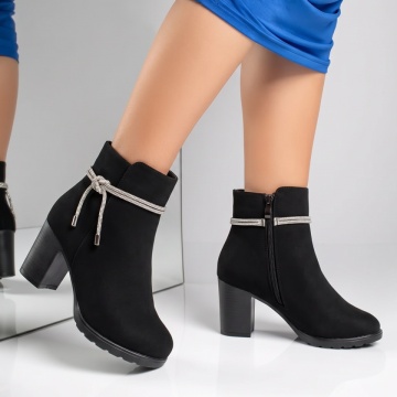 Botine dama cu toc si fermoar negru suede GINA23