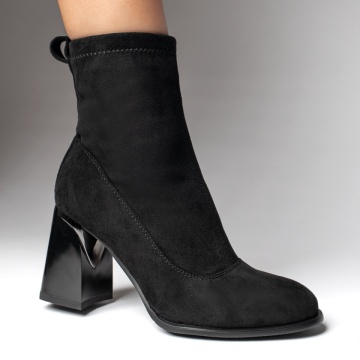Botine dama cu toc si fermoar negru suede MOD12385, 3, modlet.ro