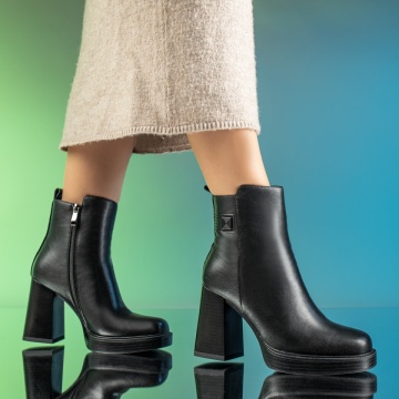 Botine dama cu toc si platforma negre din Piele naturala MOD14010, 4, modlet.ro