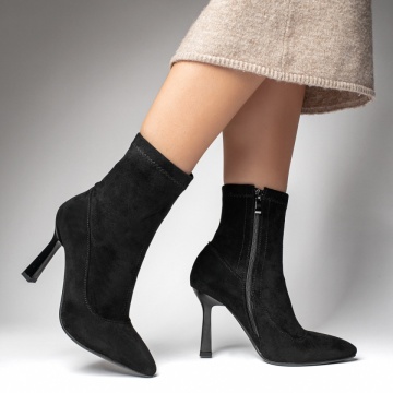 Botine dama cu toc subtire negru suede ZEF12388, 3, zeforia.ro
