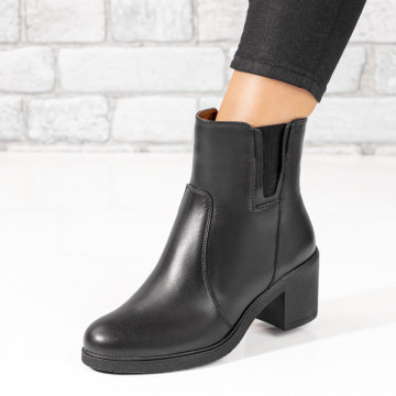 Botine dama negre cu toc gros din Piele naturala MOD06260, 2, modlet.ro