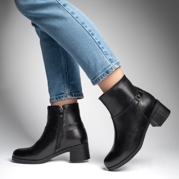 Botine dama negre cu toc gros si fermoar din Piele naturala MOD12319, 2, modlet.ro