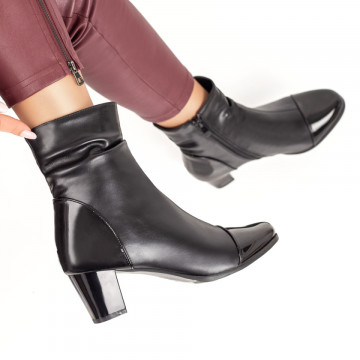 Botine dama negre cu toc si insertie de material lucios ZEF07325, 2, zeforia.ro