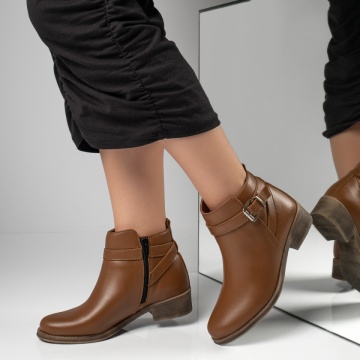 Cizme dama cu catarame maro din Piele naturala MOD06261, 2, modlet.ro