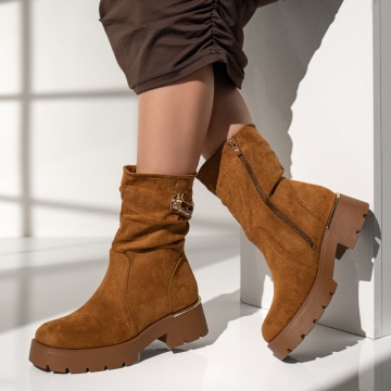 Cizme dama cu fermoar maro suede MOD12339, 2, modlet.ro