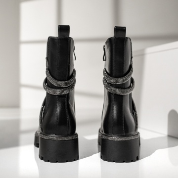 Cizme dama cu insertii de material elastic si strasuri negre MOD12340, 2, modlet.ro