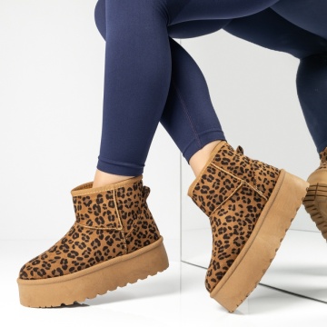 Cizme dama, Cizme dama cu talpa groasa si imprimeu tip oog maro suede MOD12267, modlet.ro