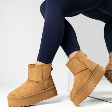 Cizme dama, Cizme dama cu talpa groasa tip oog maro deschis suede MOD12835, modlet.ro