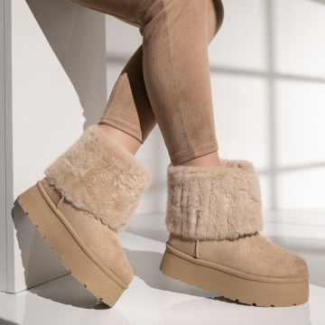 Cizme dama cu talpa groasa tip UG bej suede MOD12406, 3, modlet.ro