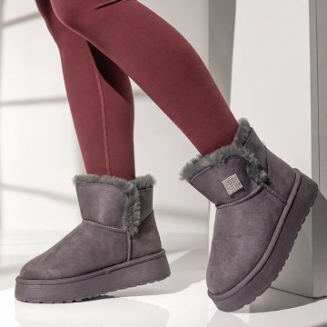 Cizme dama tip UG cu accesoriu decorativ gri suede EMA48