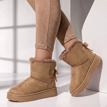 Cizme dama tip UG cu fundita bej suede EMA49
