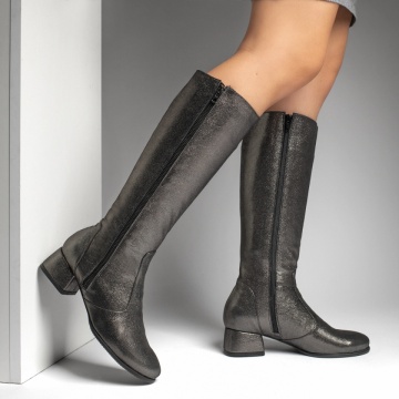 Cizme lungi cu fermoar gri cu aspect sidefat Piele naturala MOD12292, 4, modlet.ro