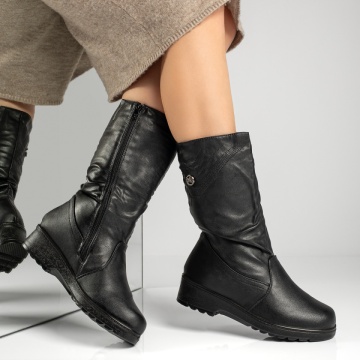 Cizme lungi dama cu platforma si fermoar negre MOD12879, 4, modlet.ro