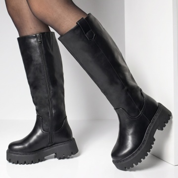 Cizme lungi dama cu talpa groasa negre NINA26