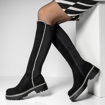 Cizme lungi dama cu talpa groasa si strasuri negru suede MOD12914, 3, modlet.ro