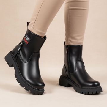 Cizme dama, Cizme negre cu fermoar si talpa groasa dama MOD07149, modlet.ro