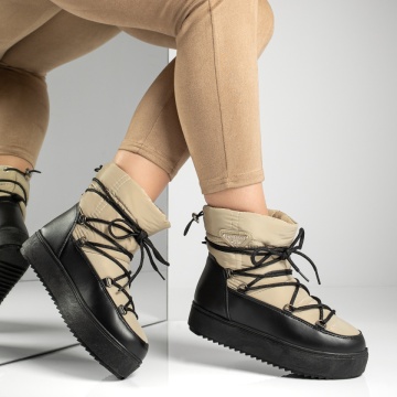 Cizme scurte dama cu siret khaki cu negru MOD12829, 2, modlet.ro