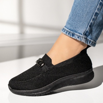 Espadrile dama cu accesoriu decorativ negre EMA1