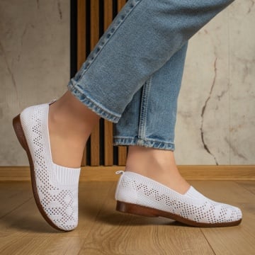 Espadrile dama cu perforatii si talpa joasa albe ZEF13063, 3, zeforia.ro