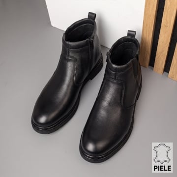 Ghete barbati cu fermoar negre din Piele naturala VALI16