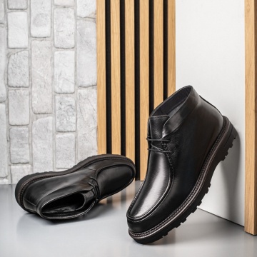 Ghete barbati negre cu siret elastic din Piele naturala MOD14033, 3, modlet.ro